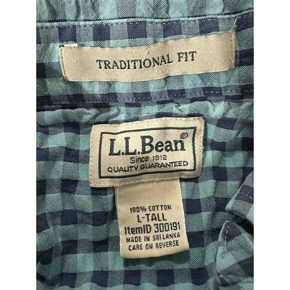 LL Bean Traditional Fit L Tall Polo Style Shirt Mens Plaid 100% Cotton ID 300191 - Picture 1 of 4